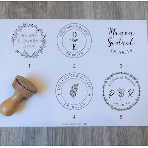 Tampon mariage personnalisé avec vos prénoms et initiales et date de mariage, tampon en bois vintage personnalisable, modèle HB