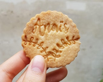 Anaïs christening biscuit stamp with custom mount to customize your shortbread or cookies, your cookies will be absolutely unique