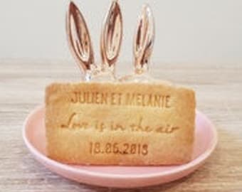 Julien-Mélanie wedding biscuit stamp with custom frame to customize your shortbread or cookies, custom biscuit stamp