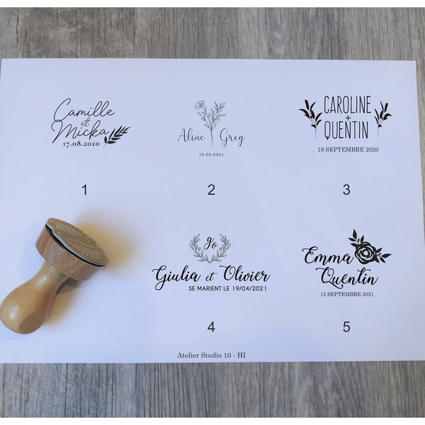 Personalized wedding stamp with your first and last names and wedding date, customizable vintage wood stamp, HI model