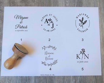 Custom wedding stamp with your first and initials and wedding date, customizable vintage wooden stamp, HM model