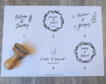 Custom wedding stamp with your first names, initials and wedding date, customizable stamp, vintage P1 model wood stamp
