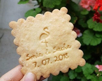 Sonia and Sacha wedding biscuit stamp with custom frame to customize your shortbread or cookies, custom biscuit stamp