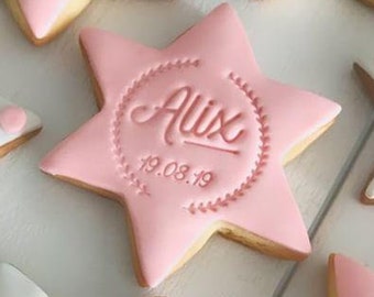 Alix bespoke christening biscuit stamp to customize shortbread, DIY custom biscuit, custom biscuit stamp, birthday stamp