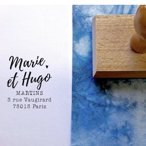 Tampon adresse Marie & Hugo, tampon adresse personnalisé, tampon adresse papeterie mariage, tampon adresse personnalisé sur mesure, stamp