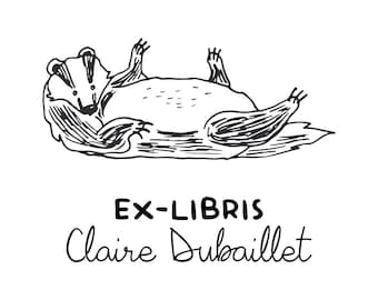 Tampon Encreur Ex-Libris Personnalisable Le Blaireau, tampon personnalisé, tampon bibliothèque et tampon unique personnalisé VD5