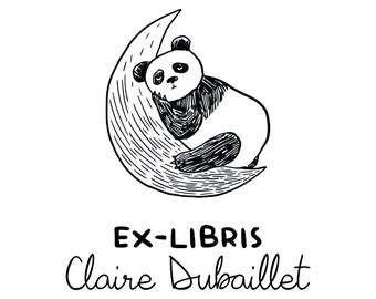 Tampon Encreur Ex-Libris Personnalisable Le Panda contemplatif, tampon personnalisé, tampon bibliothèque et tampon unique personnalisé VD6