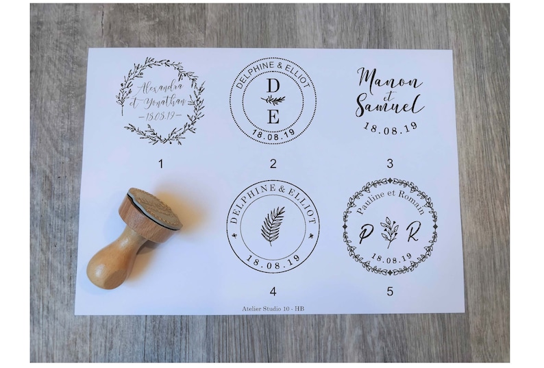 Personalised wedding stamp with your first and first names and wedding date HB model customizable vintage wooden stamp