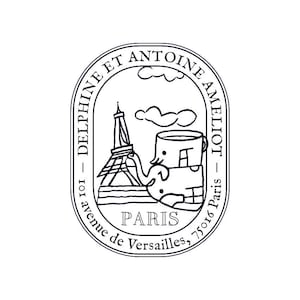 Timbro indirizzo personalizzabile l'elefante a Parigi, timbro personalizzato, timbro postale e timbro unico personalizzato VI3
