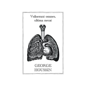 Aangepaste ex-libris stempel gepersonaliseerde cardioloog en medisch personeel, Latijns citaat, &quot;kwetsbare omnes ultima necat&quot;