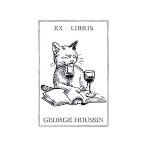 Customizable Ex-Libris Ink Stamp The Epicurean Cat, personalized stamp, library stamp and unique personalized stamp VJ9