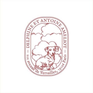 Timbro indirizzo personalizzabile del simpatico bassotto con fiore, timbro personalizzato, timbro postale e timbro unico personalizzato VQ10