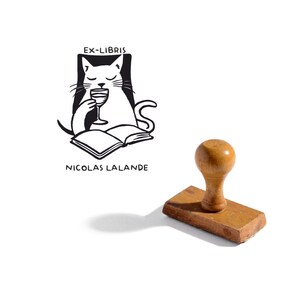 Customizable Ex-Libris Ink Stamp cheeky cat, personalized stamp, library stamp and unique personalized stamp VG9
