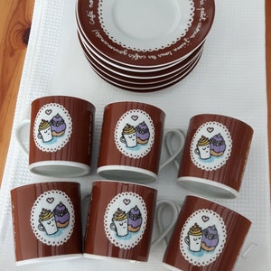 French White and Brown 6 piece Coffee Set