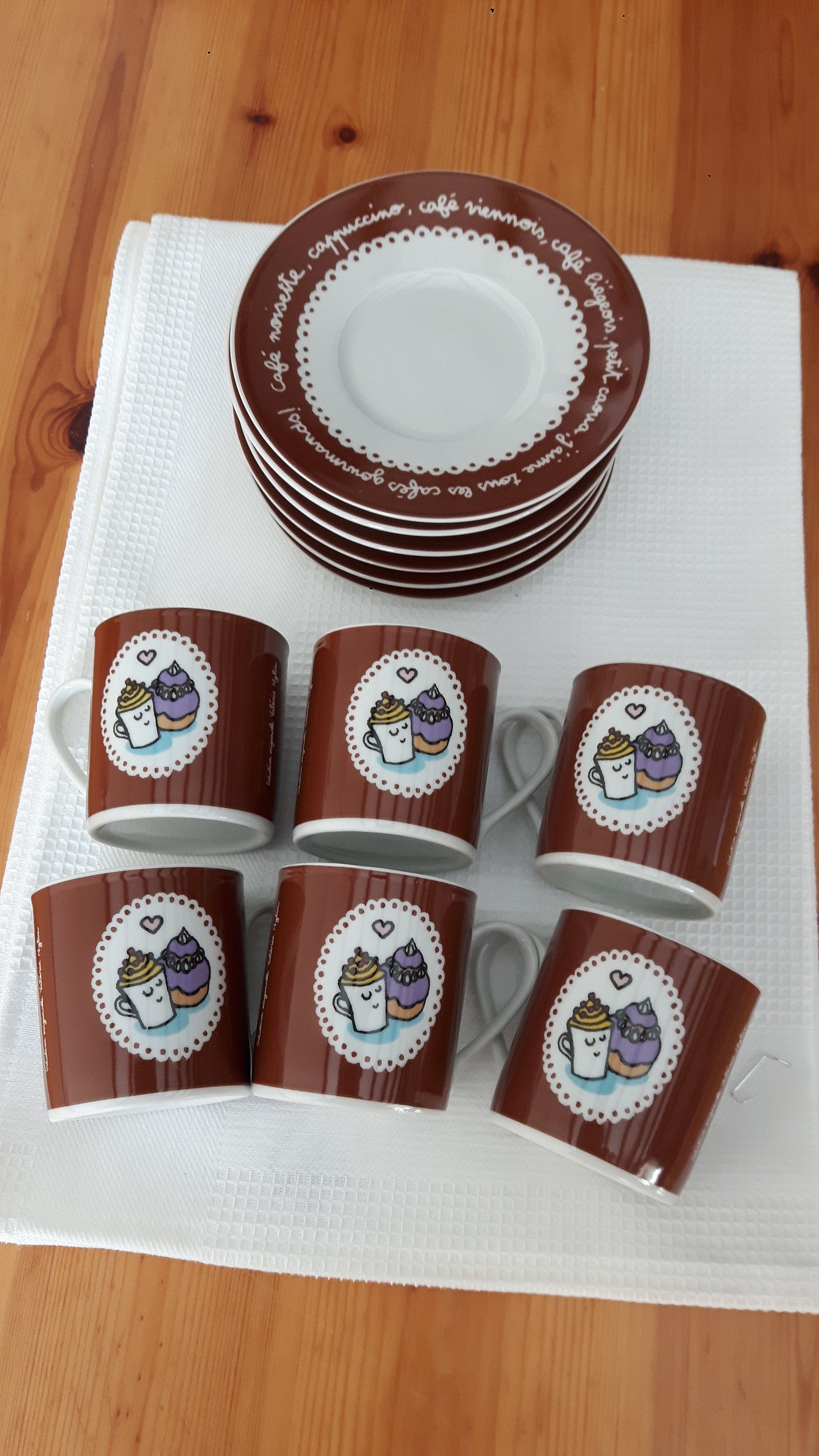 Français Ensemble de Café Blanc et Brun 6 Pièces