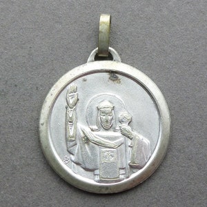 French Vintage Religious Plated Silver Pendant Saint Benedict Medal by JB