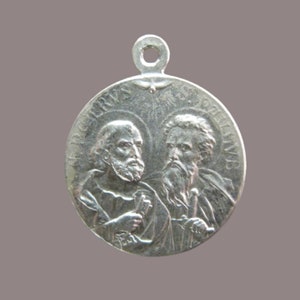 Medal of Saint Peter and Saint Paul Vatican Antique Religious Silver Pendant