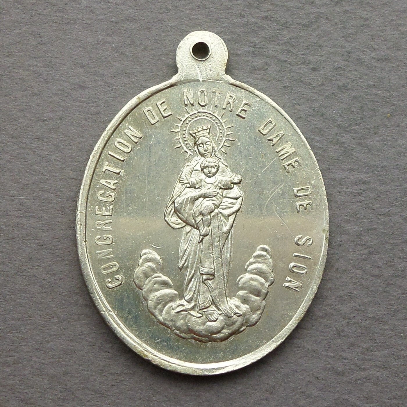 French Antique Religious Pendant Our Lady Of Sion Notre Dame de Medal