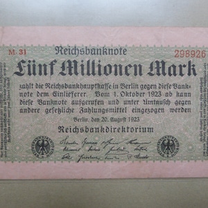 Banconota GERMANIA Germania, 5 Millionen Mark 20-08-1923 - Pick 105 Banconota