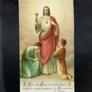 Image pieuse ancienne, carte religieuse, carte de prière, Première communion, Bouasse-Lebel 12010 à Paris