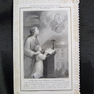 1892 Image pieuse ancienne dentelle, Canivet, carte dentelle religieuse, école religieuse, carte de prière