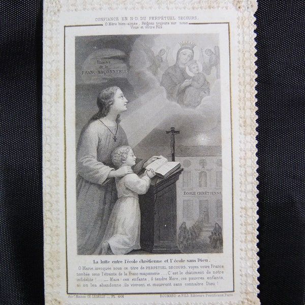 1892 Old lace pious image, Canivet, religious lace card, religious school, prayer card