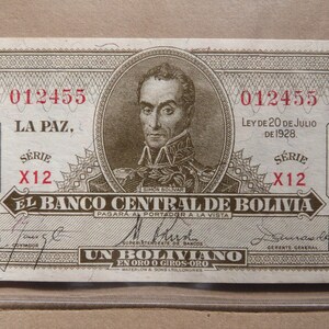 Banknote Bolivien, 1 Boliviano 28.07.1928 – KM#120