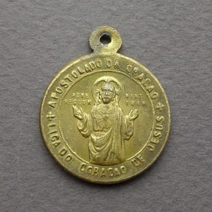 Vintage Copper Religious Pendant Jesus Sacred Heart Virgin Mary Medal