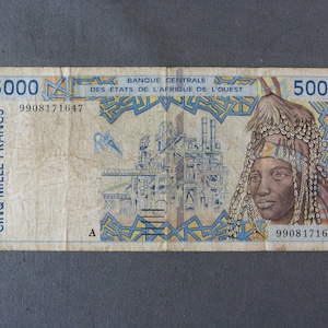Banconota della Costa d'Avorio da 5000 franchi Banconota dell'Africa occidentale del 1999