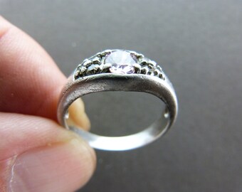 Women&#39;s Pink Stone Ring + 6 brilliants 925 Sterling Silver Vintage, size 59