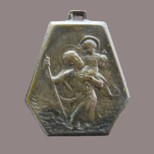 Medal of Saint Christopher French Antique Religious Medal Pendant Art Deco