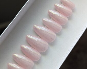 Baby Pink Ethereal Press On Nails Set, Soft Pink Shimmery Nails, Pink Press-On Nails, Matte or Glossy Nails, Pink Press On Nails,