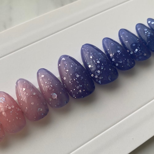 Princess Thermal Press on Nails Indigo to Purple Pink - Etsy