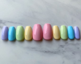 Pastel Rainbow Press On Nail Set, Custom Set of Reusable Press-On Nails, Enid Sinclair Nails