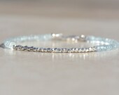 Aquamarine Bracelet, March Birthstone Bracelet, Beaded Gemstone Bracelet, Aquamarine Birthstone, Dainty Stack Bracelet, Gift for Women