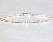 Diamond Bracelet, Mother 39 s Day Gift for Her, Genuine Raw Diamond Bracelet, Silver Beaded April Birthstone, Delicate Rough Diamond Bracelet