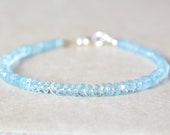 March Birthstone Bracelet, Aquamarine Beaded Bracelet, Dainty Gemstone Bracelet, Stack Bracelet, Birthday Gift For Her, Birthstone Jewelry