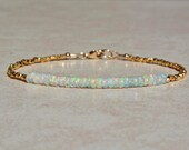 Opal Bracelet, October Birthstone Bracelet, Ethiopian Opal Jewelry, Gold Vermeil, Beaded Gemstone Bracelet, Stack Bracelet, Gift for Women