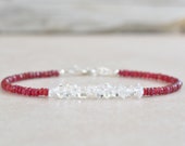 Herkimer Diamond, Ruby Gemstone Bracelet, April July Birthstone, Delicate Thin Beaded Bracelet, Mother 39 s Day Gift For Her, Women 39 s Jewelry