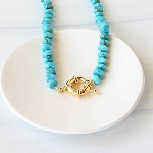 Hand Knotted Natural Kingman Turquoise Necklace with Gold Filled Clasp, Unique Gemstone Candy Necklace Un-Dyed, Mothers Day Gift for Her image 9