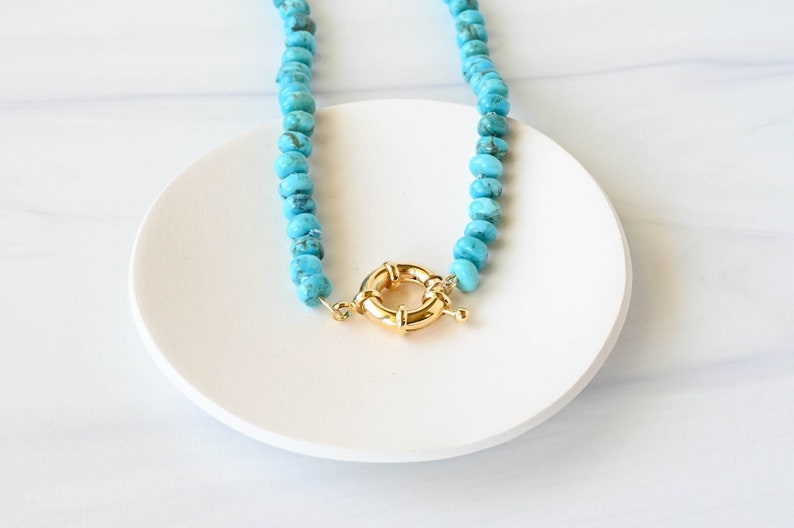 Hand Knotted Natural Kingman Turquoise Necklace with Gold Filled Clasp, Unique Gemstone Candy Necklace Un-Dyed, Mothers Day Gift for Her image 9