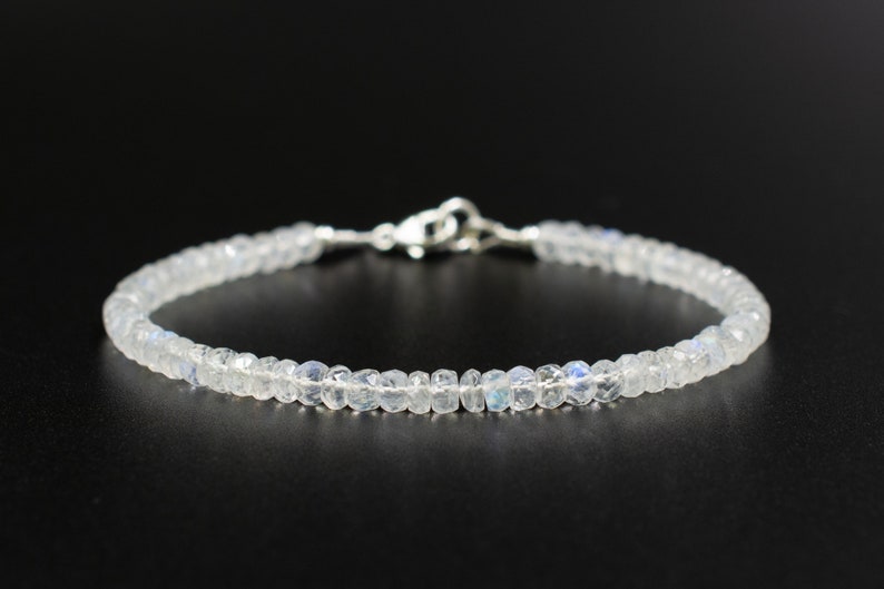June Birthstone Bracelet, Natural Rainbow Moonstone, Dainty Beaded Gemstone Jewelry, Dainty Stacking Bracelet, Mothers Day Gift For Her image 3