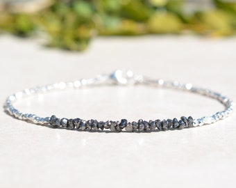 Black Diamond Bracelet, April Birthstone, Genuine Raw Rough Diamond, Delicate Gemstone Beaded Jewelry, Mothers Day Gift for Her