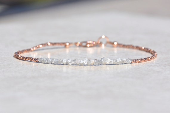 Diamond Bracelet Raw Rough Diamond Rose Gold Jewelry April