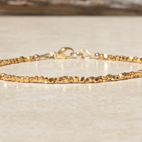 Gold Vermeil Bracelet Minimalist Beaded Stacking Bracelet Etsy