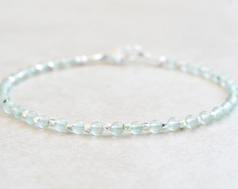 Aventurine Bracelet, Gemstone Beaded Bracelet, Sterling Silver, Dainty Delicate Jewelry, Women's Stacking Bracelet, Mothers Day Gift For Her