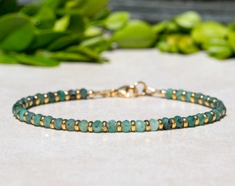 Emerald Shaded Gemstone Bracelet, May Birthstone Beaded Bracelet, Dainty Gold Jewelry, Bracelets For Women, Mothers Day Gift For Her