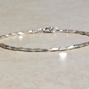 Karen Hill Tribe Silver Bracelet, Thin Beaded Stacking Bracelet, Womens Small Silver Bracelet, Delicate Jewelry, Birthday Gift for Her