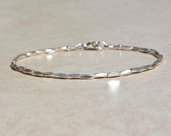 Karen Hill Tribe Silver Bracelet, Thin Beaded Stacking Bracelet, Womens Small Silver Bracelet, Delicate Jewelry, Mothers Day Gift for Her