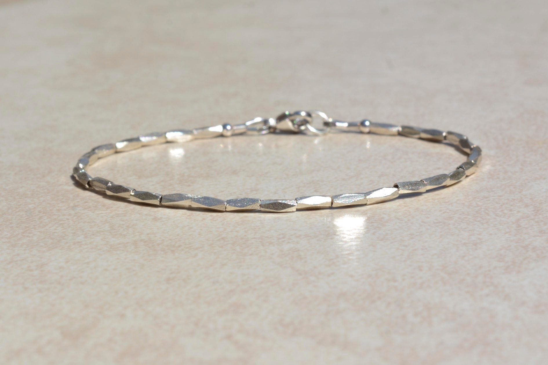 Karen Hill Tribe Silver Bracelet, Thin Beaded Stacking Bracelet, Wome…